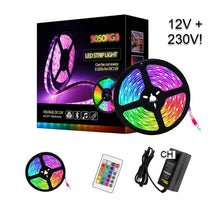 Laden Sie das Bild in den Galerie-Viewer, RGB- Farbiges LED Band inkl. Fernbedienung 5m, 12V und 230V