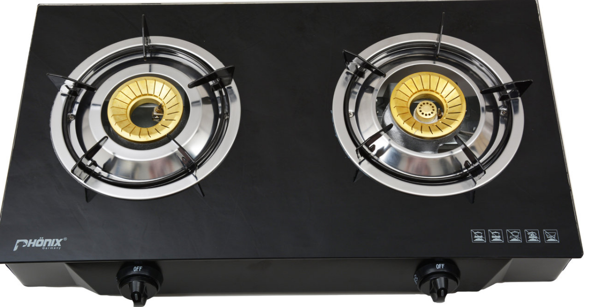 Cucina a gas in vetro a 2 fuochi PS-2 Cucina a gas GPL con pilota di sicurezza 8 KW