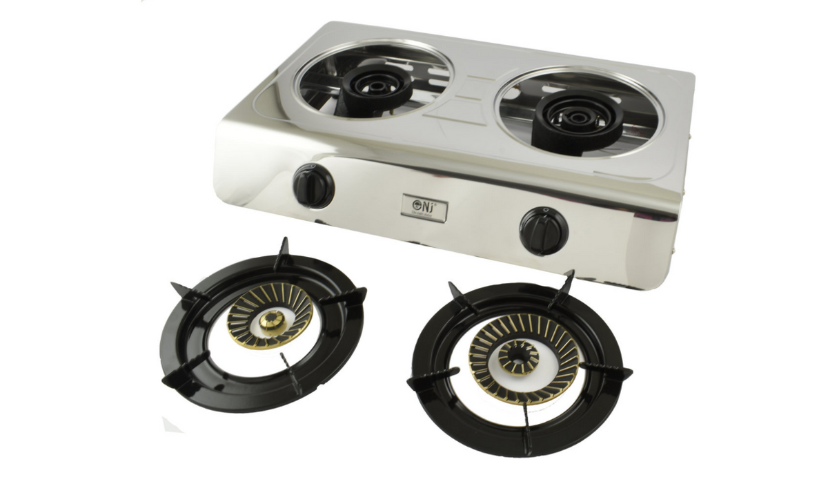 Fornello a gas in acciaio inox a 2 fuochi da campeggio 7,6KW con fornello a propano a fiamma turbo (nj-60)