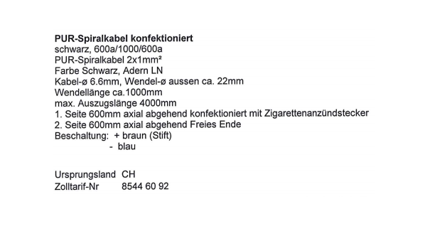 Spiralkabel mit Zigarettenanzünderstecker, hohe Qualität