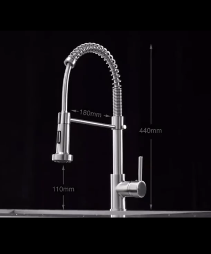 Schwarzer Wasserhahn mit gefederter Brause, 360° Drehbar