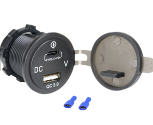 12-24V USB-Port- Steckdose inkl. USB-C und inkl. Voltmeter