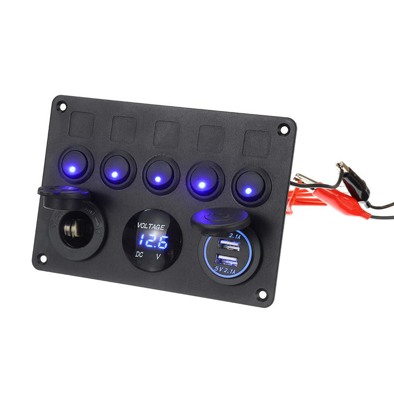 12/24V Panel mit 5 Schalter, USB, Zigarettenanschluss