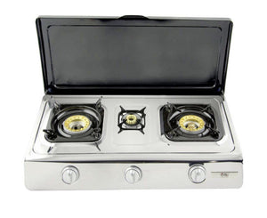 NGB-300C Hochwertiger Edelstahl Gaskocher 3 flammig mit Deckel LPG Campingkocher