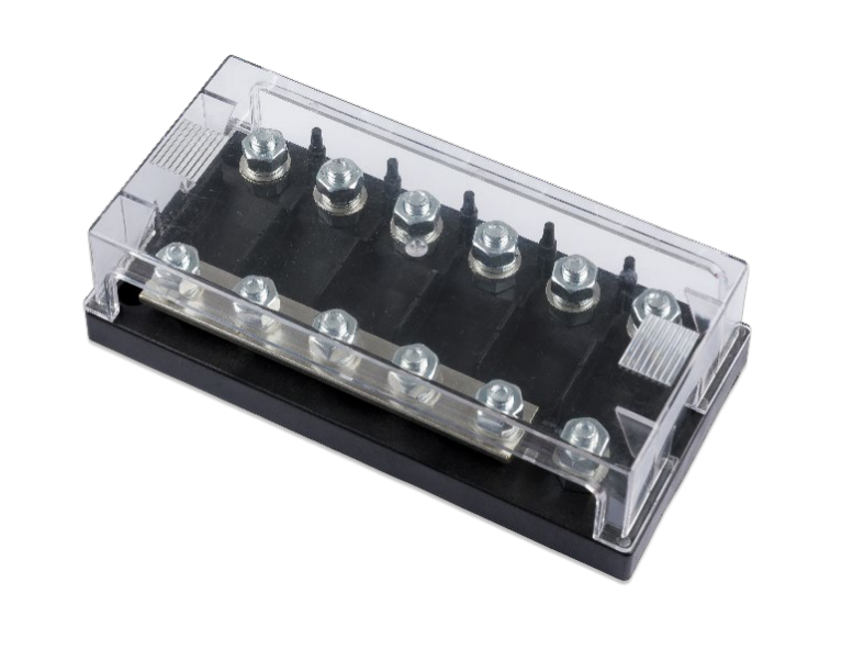 Support Mega Fuse à 6 positions avec bridge, vis et boîtier, 250A max.