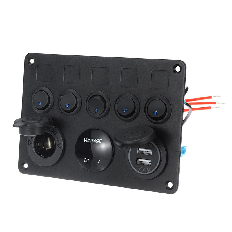 12/24V Panel mit 5 Schalter, USB, Zigarettenanschluss