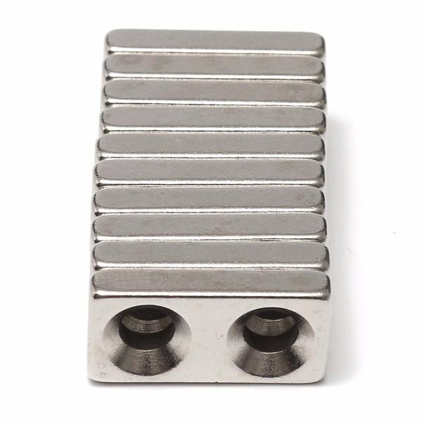 10Stk. Senkkopf Magnete Neodym, mit 2 Löchern, 20x10x4mm