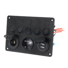Laden Sie das Bild in den Galerie-Viewer, 12/24V Panel mit 5 Schalter, USB, Zigarettenanschluss