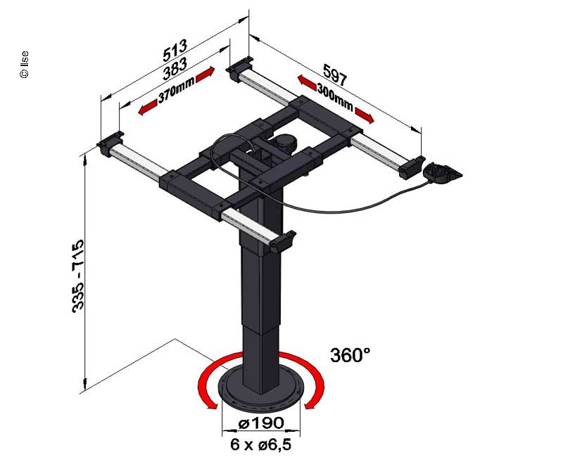 Single-column lifting table 335-715mm, 360° rotatable