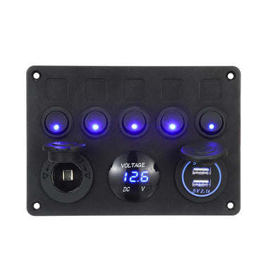 12/24V Panel mit 5 Schalter, USB, Zigarettenanschluss
