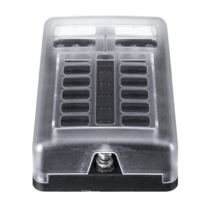 12-poliger Sicherungskastenhalter mit LED-Anzeigelampe, inkl. Minusverteiler, bis 32V