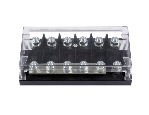 Support Mega Fuse à 6 positions avec bridge, vis et boîtier, 250A max.