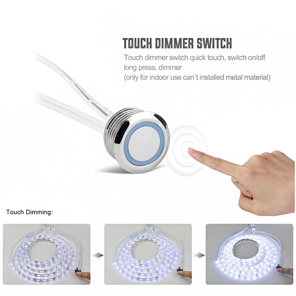 Stufenlos dimmbarer Berührungssensor - Schalter DC 5V 12V 24V z.B. für LED-Leuchtband inkl. blauer Ring der leuchtet