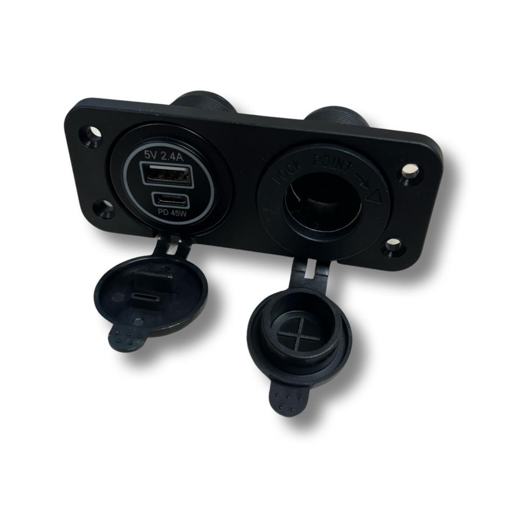 Zigarettenanzünder Steckdose 12V, USB 2.4A & USB-C 45W und Zigarettenbuchse Panel