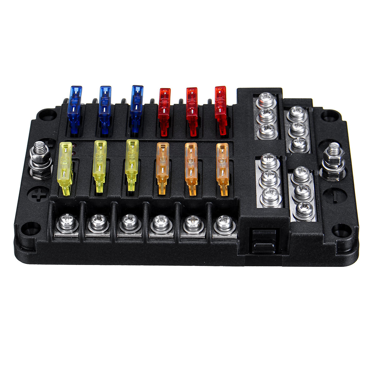 12-pole fuse box holder with LED indicator lamp, incl. negative distributor, up to 32V