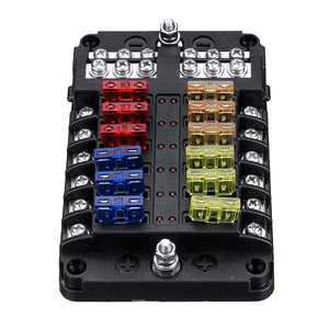 12-poliger Sicherungskastenhalter mit LED-Anzeigelampe, inkl. Minusverteiler, bis 32V