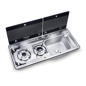 DOMETIC Kombination aus 2-Flammigem Kochfeld und Spüle mit Glasabdeckung, 760 x 325 mm