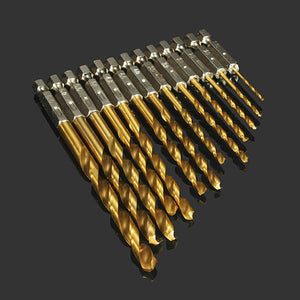 13Stk 1.5-6.5mm Titanbeschichtete Spiralbohrer, mit Bitaufnahme, Set