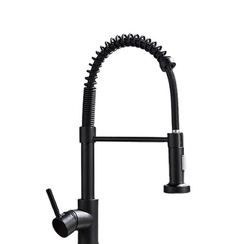 Schwarzer Wasserhahn mit gefederter Brause, 360° Drehbar