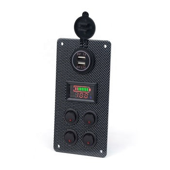 Panel mit zwei USB-Steckdosen 5V 3,1A  mit Spannungsanzeige und 4 Wippenschalter