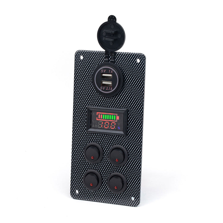 Panel mit zwei USB-Steckdosen 5V 3,1A  mit Spannungsanzeige und 4 Wippenschalter