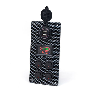 Panel mit zwei USB-Steckdosen 5V 3,1A  mit Spannungsanzeige und 4 Wippenschalter