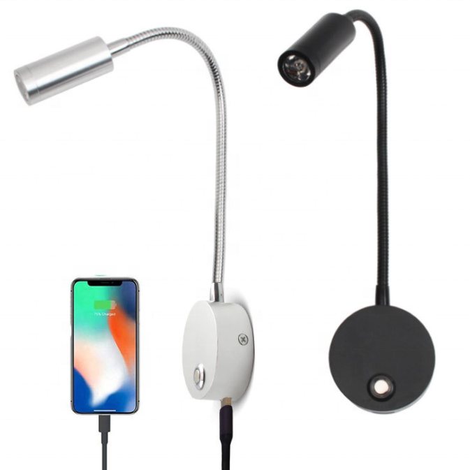 12V Leselampe mit USB und Touch Dimming inkl. flexibler Schwanenhals, Farbtemperatur wählbar