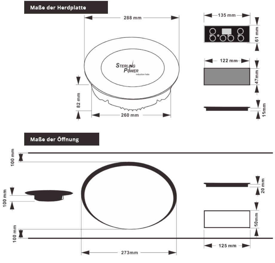 STERLING POWER Cuisinière à induction encastrable 1800W, 1 plaque