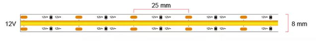 12V LED Band selbstklebend, kürzbar, 8mm schmal, Warmweiss, 5m Rolle