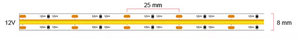 12V LED Band selbstklebend, kürzbar, 8mm schmal, Warmweiss, 5m Rolle