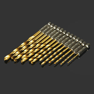 13Stk 1.5-6.5mm Titanbeschichtete Spiralbohrer, mit Bitaufnahme, Set