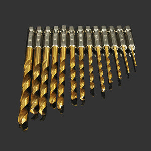 13Stk 1.5-6.5mm Titanbeschichtete Spiralbohrer, mit Bitaufnahme, Set