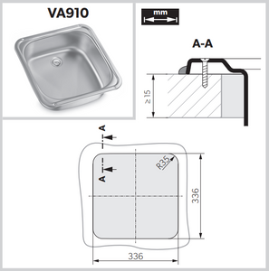 DOMETIC Eckige Spüle VA910