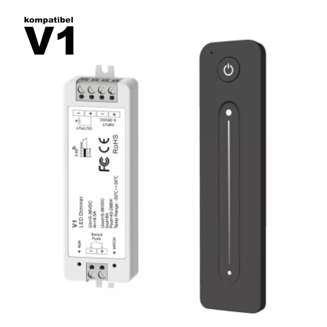 Radio receiver incl. remote control for 1 channel, LED dimmer, up to 96 watts (V1 compatible)