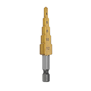 Stufenbohrerset Titanbeschichtet mit Bitaufnahme, Bohrweite 3-12/4-12/4-20mm