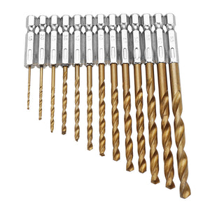 13Stk 1.5-6.5mm Titanbeschichtete Spiralbohrer, mit Bitaufnahme, Set