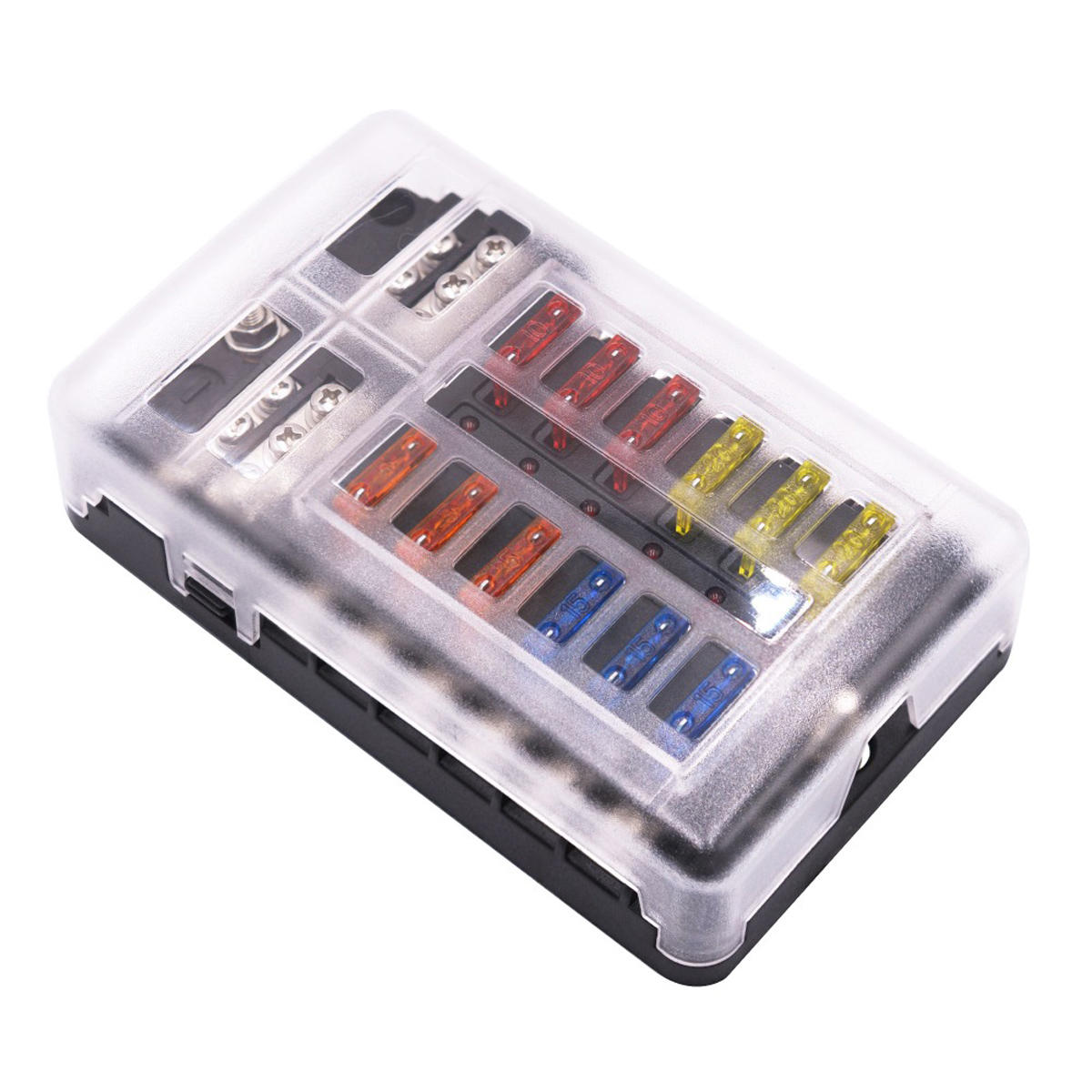 12-pole fuse box holder with LED indicator lamp, incl. negative distributor, up to 32V