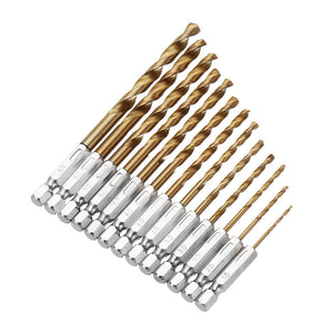 13Stk 1.5-6.5mm Titanbeschichtete Spiralbohrer, mit Bitaufnahme, Set