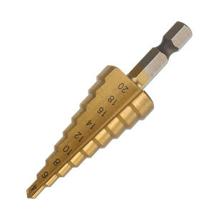 Stufenbohrerset Titanbeschichtet mit Bitaufnahme, Bohrweite 3-12/4-12/4-20mm