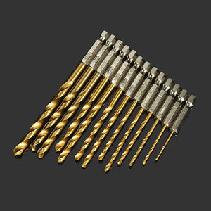 13Stk 1.5-6.5mm Titanbeschichtete Spiralbohrer, mit Bitaufnahme, Set