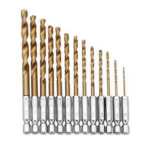 13Stk 1.5-6.5mm Titanbeschichtete Spiralbohrer, mit Bitaufnahme, Set