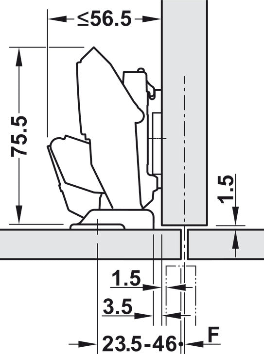 Scharnier 110° ideal für Schranktüren, 8-14mm Wandstärken, mit Dämpfung