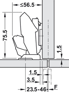 Scharnier 110° ideal für Schranktüren, 8-14mm Wandstärken, mit Dämpfung