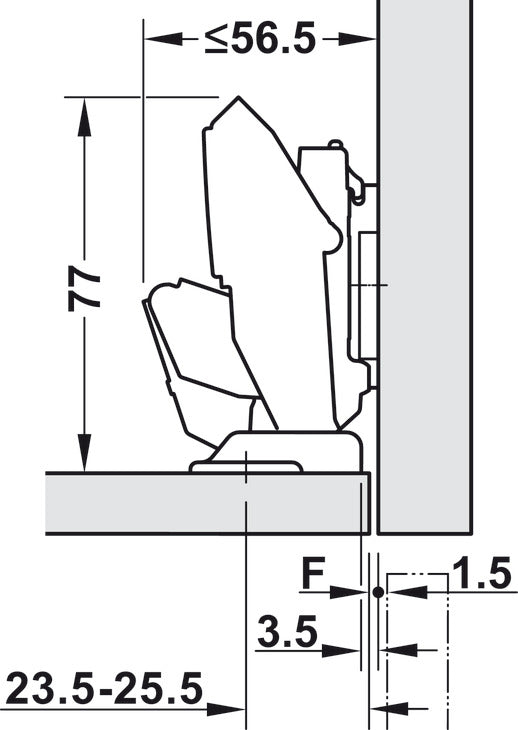 Scharnier 110° ideal für Schranktüren, 8-14mm Wandstärken, mit Dämpfung