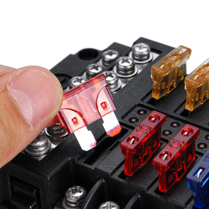 12-poliger Sicherungskastenhalter mit LED-Anzeigelampe, inkl. Minusverteiler, bis 32V
