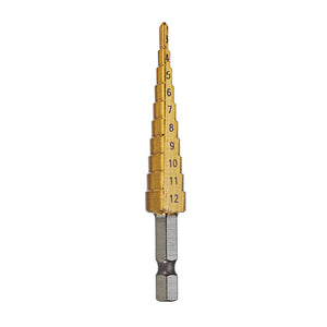 Stufenbohrerset Titanbeschichtet mit Bitaufnahme, Bohrweite 3-12/4-12/4-20mm