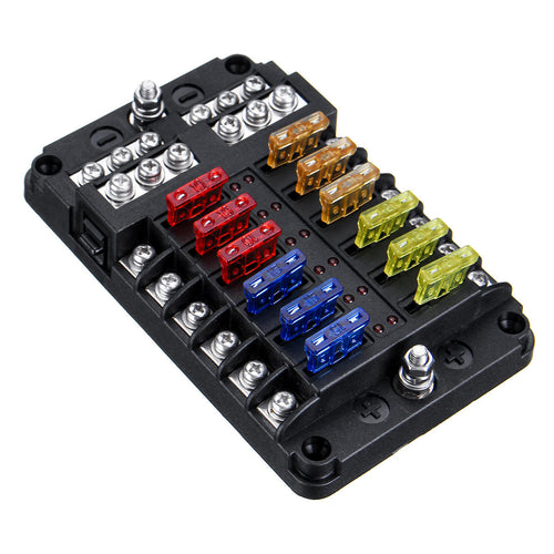 12-poliger Sicherungskastenhalter mit LED-Anzeigelampe, inkl. Minusverteiler, bis 32V
