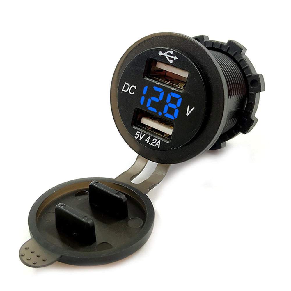 12V 2x2,1A USB-Steckdosen inkl. Voltanzeige / Voltmeter