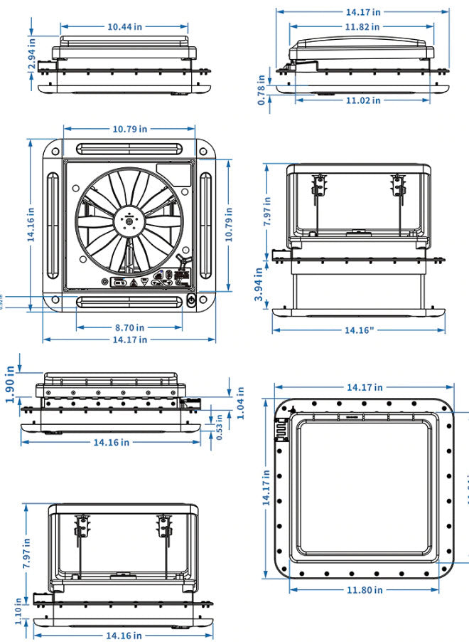 12V skylight with fan and light, incl. LED, manual control