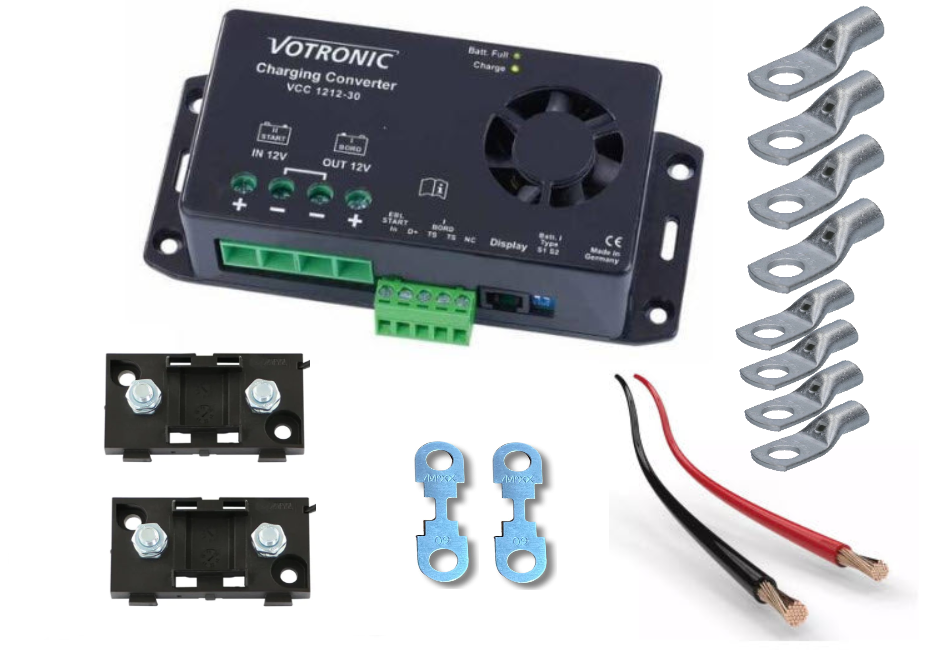 Votronic VCC 1212-30 Booster de charge, 12V/30A, kit incluant câbles et fusibles